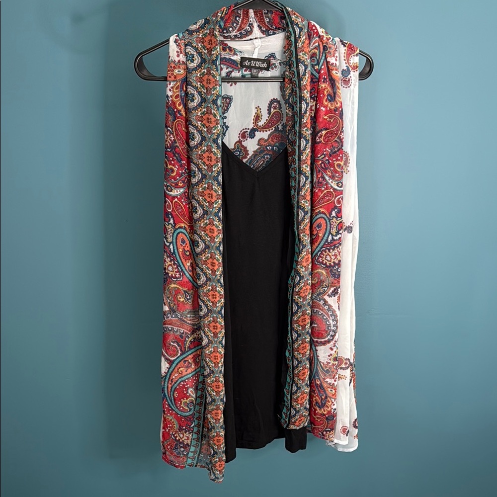As U Wish Multicolor Paisley Scarf with black bodycon